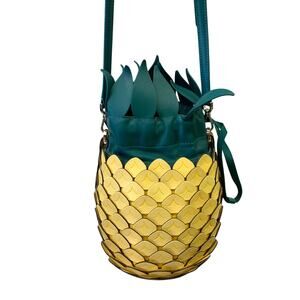 Kate Spade Picnic Pineapple Crossbody Bag Novelty Purse Yellow Green Leather